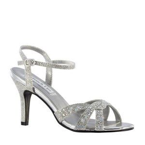 Silver Sparkle Strappy Bridal Pumps 2 5/8" Heels Size 10 M